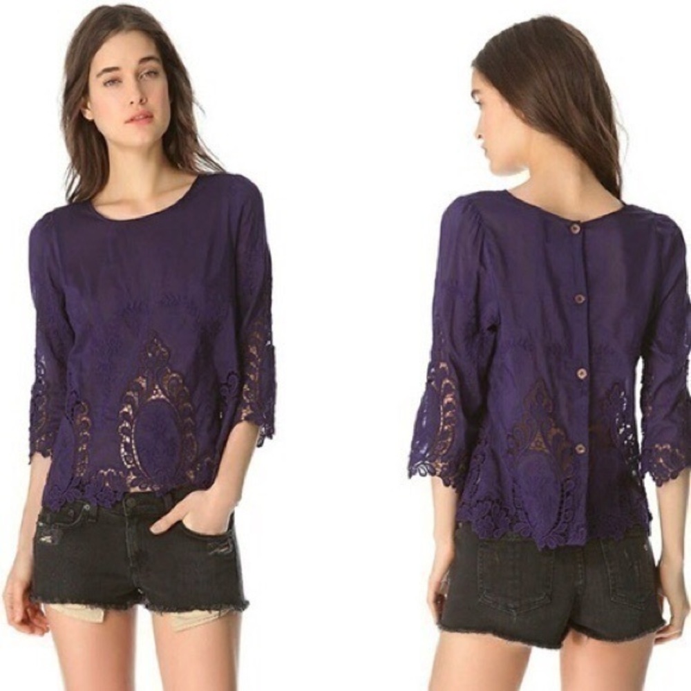 Anthropologie Sagiso Deidra Blouse by Dolce Vita dark navy blue size extra small